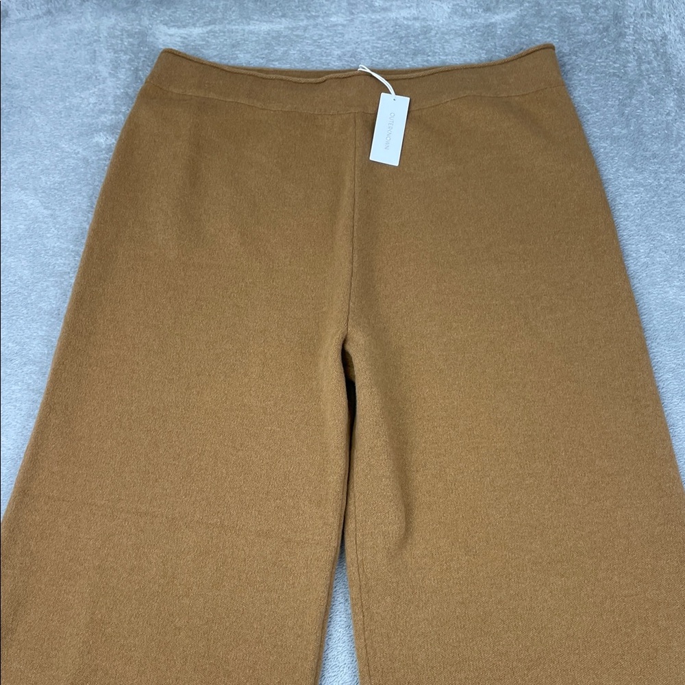 NEW Outerknown XL Cashmere Superfine Wool Tan Wide-Leg Knit Sweatpants - Picture 2 of 13